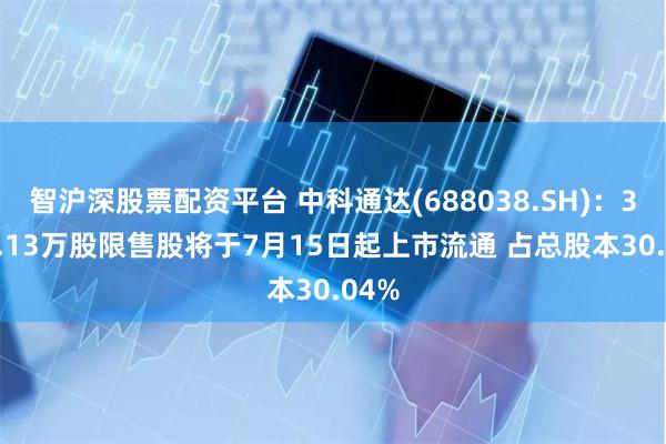 智沪深股票配资平台 中科通达(688038.SH)：3496.13万股限售股将于7月15日起上市流通 占总股本30.04%